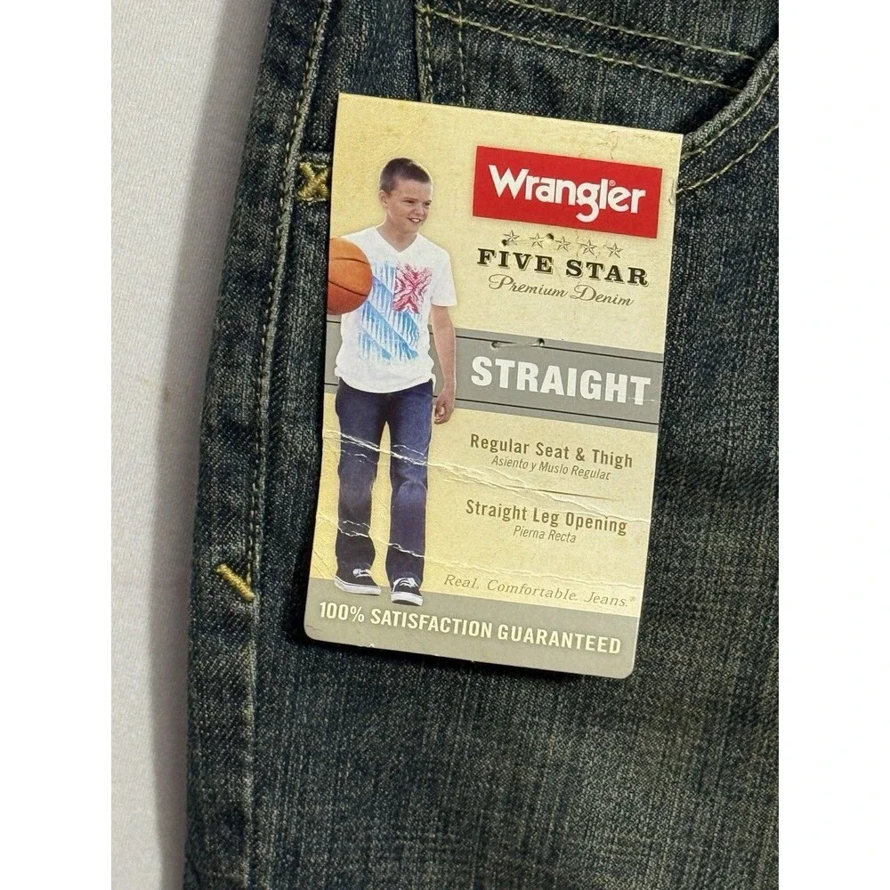 Wrangler Five Star Boys Jeans 14 Regular Straight Dark Wash Adjustable NWT